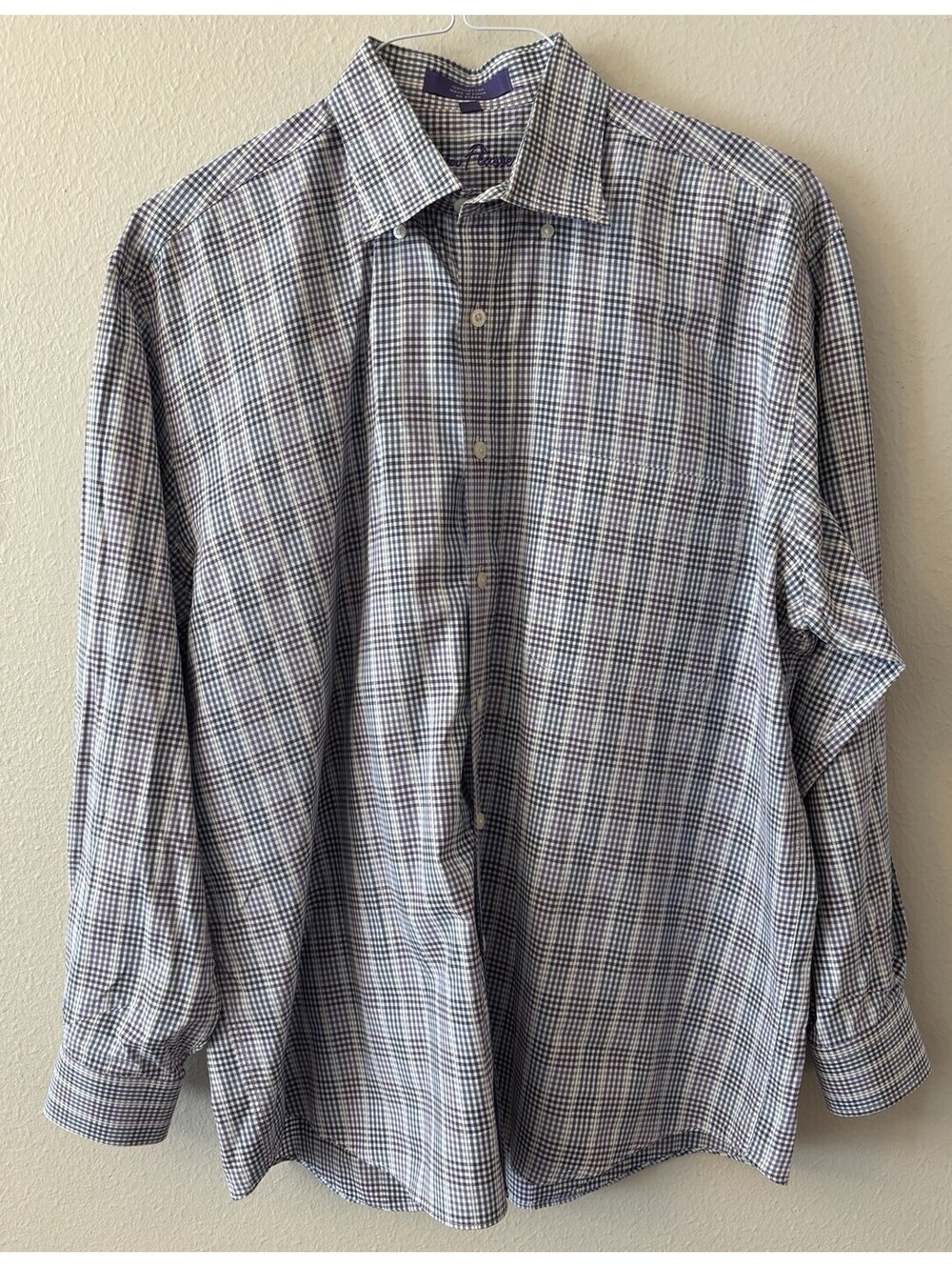 Alan Flusser Purple&Blue Long Sleeve Button Down Shirt Large 100% Cotton